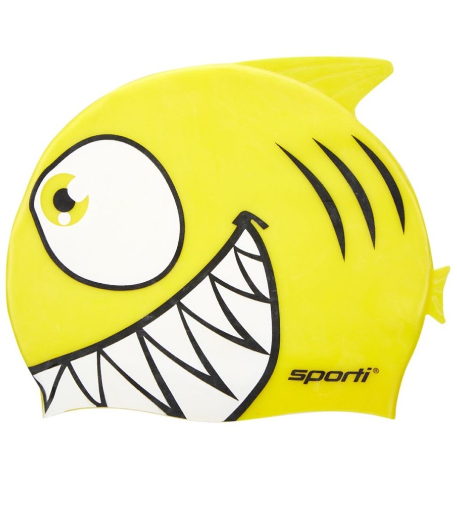 Kids Sporti Swimming Caps | Cartoon Shark Silicone Swim Cap Jr. Yellow