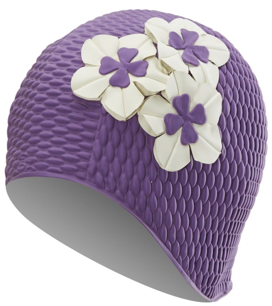 Swim Equipment Sporti | Floral Bubble Swim Cap Purple/Ivory Flowers