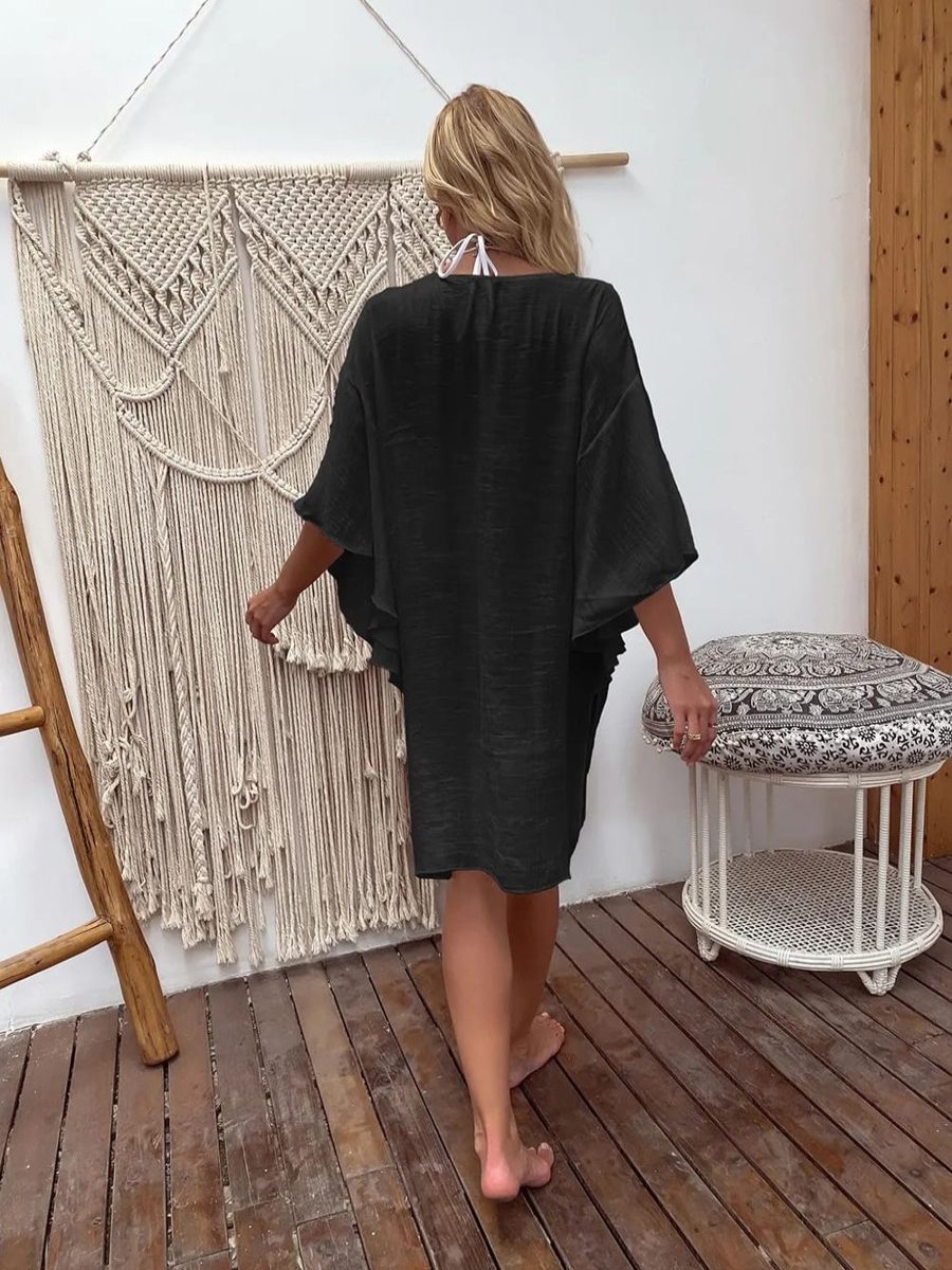 Women The Beach Company Beachwear | Contrast Crochet Batwing Cover Up Black