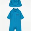 Kids George Swimsuits For Toddlers | Sunsafe All In One Swimsuit And Keppi Hat Blue