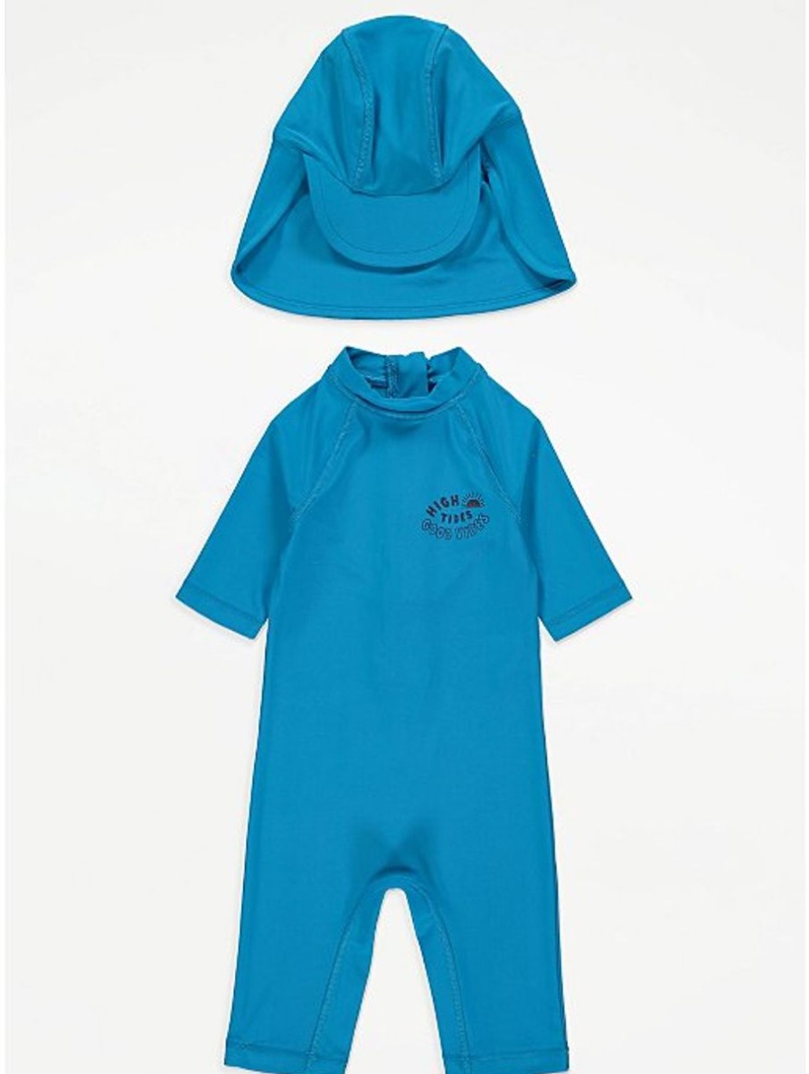 Kids George Swimsuits For Toddlers | Sunsafe All In One Swimsuit And Keppi Hat Blue