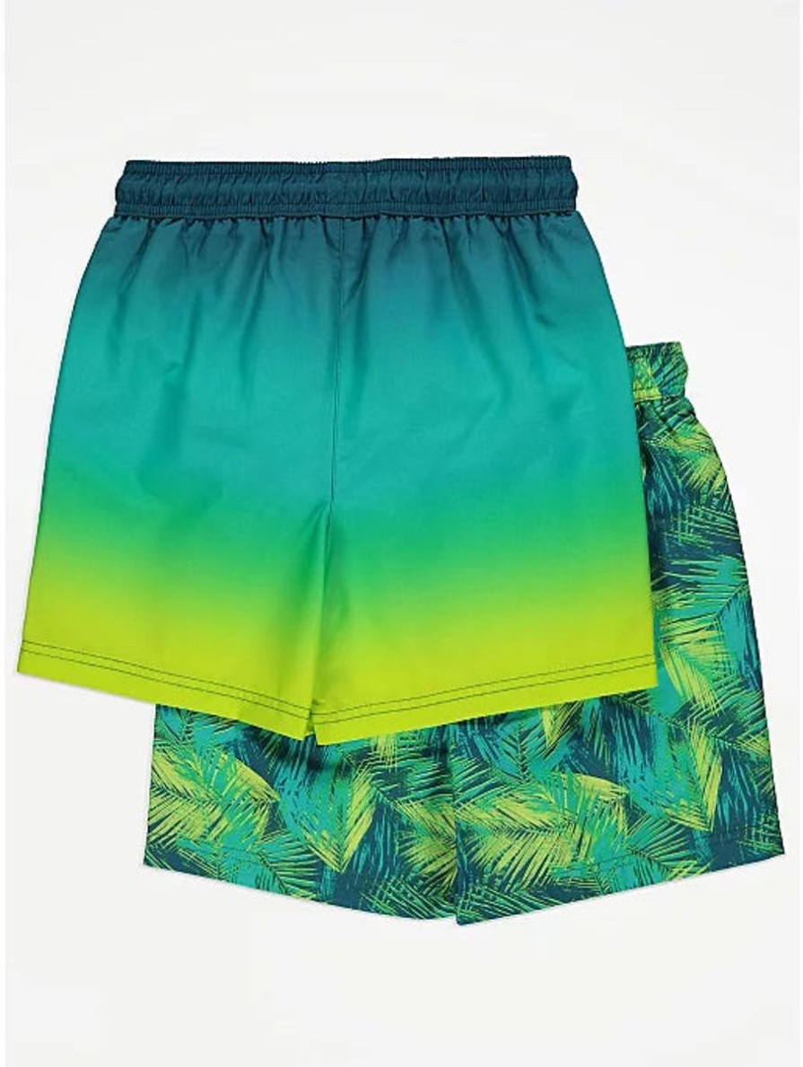 Kids George Swimsuits For Boys | Green Swim Shorts 2 Pack Ombre/Palm Leaf