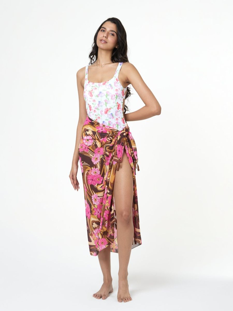 Women The Beach Company Sarongs & Pareos | Hibiscus Print Tassel Sarong