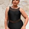 Women The Beach Company Swimwear | Plus Size Beach Nights Mesh High Neck Swimsuit Black