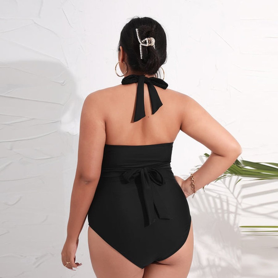 Women The Beach Company Swimwear | Seaside Holiday Twist Front Plus Size Swimsuit Black