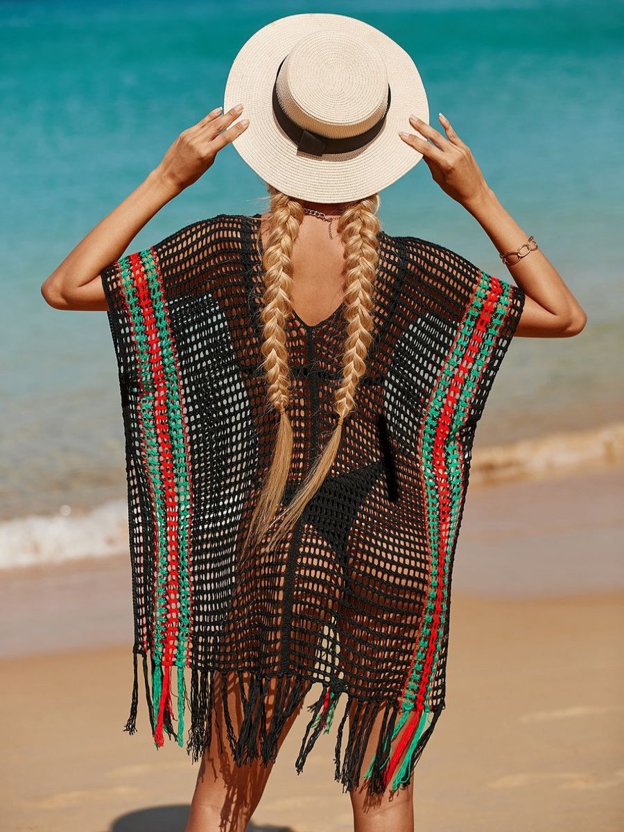 Women The Beach Company Beachwear | Boho Gradient Crochet Cover Up Black