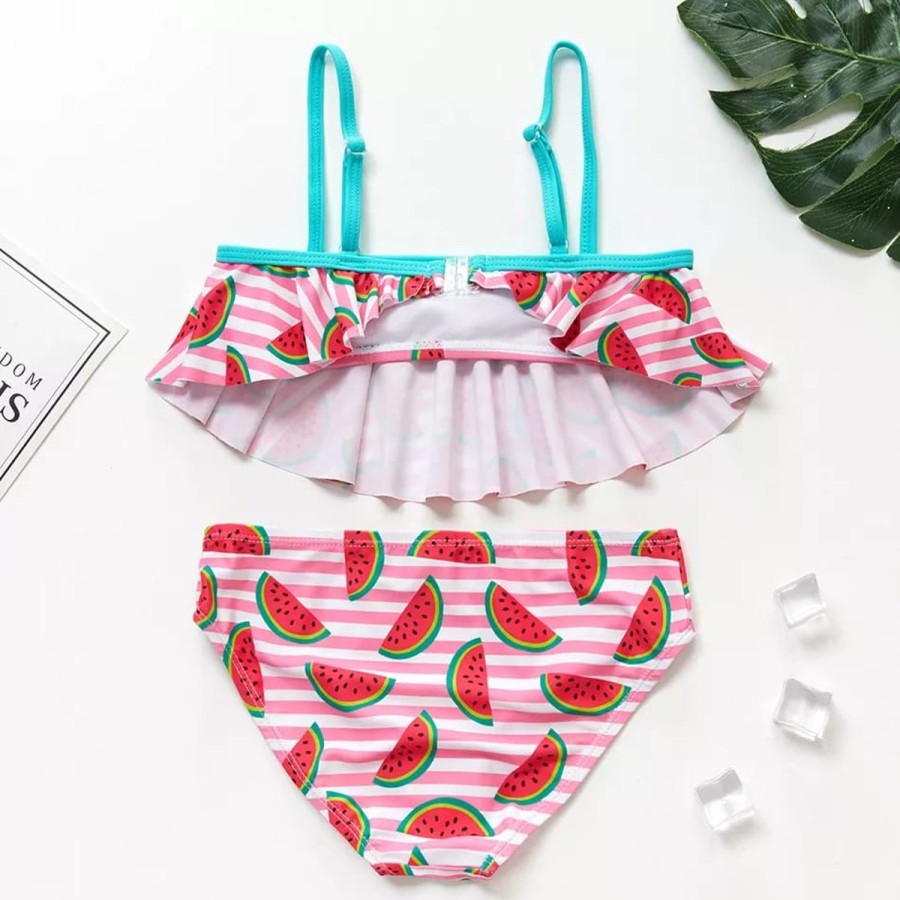 Kids The Beach Company Swimsuits For Girls | Watermelon Print Ruffle Bikini Set