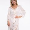 Women The Beach Company Beachwear | Crochet Tassel Hemline Backless Cover Up White