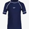 Kids Speedo Swimsuits For Boys | Speedo Swim Rashguard T-Shirt - Jr Navy/White