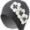 Swim Equipment Sporti | Floral Bubble Swim Cap Black/Ivory Flowers