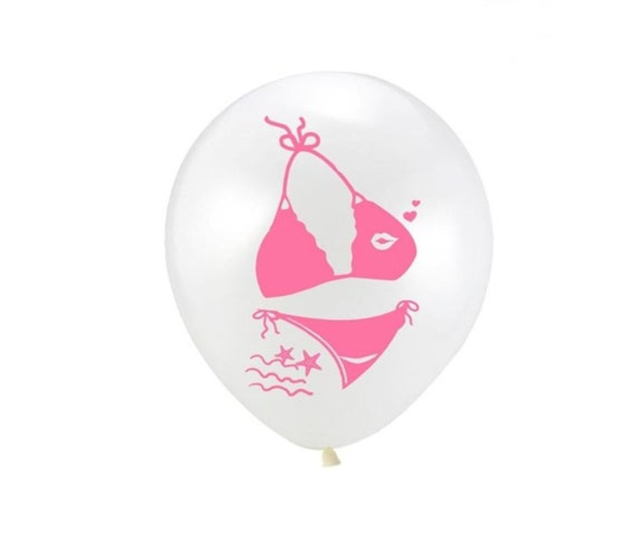 Pool Fun The Beach Company | Bikini Print Latex Balloons (Pack Of 10) White/Pink