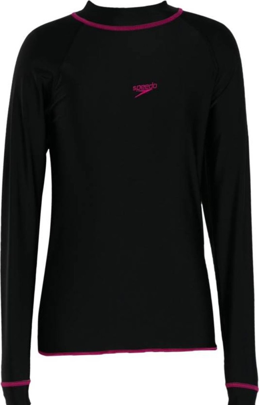 Kids Speedo Swimsuits For Girls | Speedo Long Sleeves Rashguard Top - Jr Black/Electric Pink