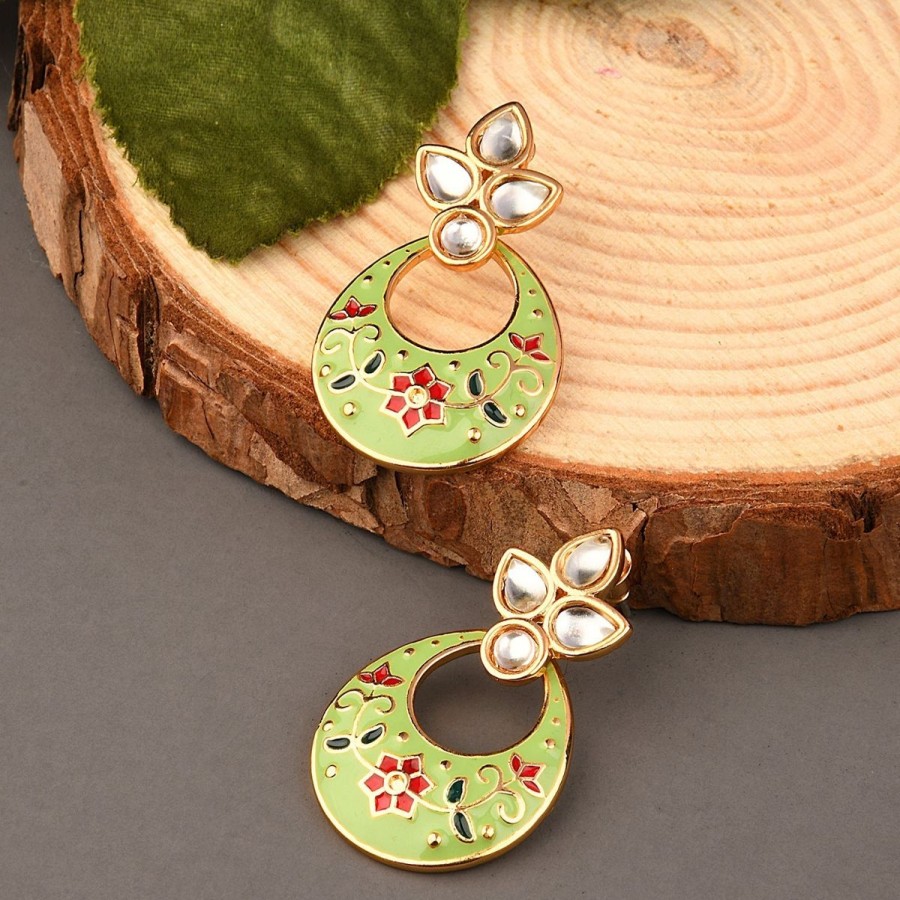 Women Accessorize Resort Jewellery | Meenakari Chandbali Earrings Green