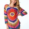 Women The Beach Company Beachwear | Rainbow Crochet Knitted Beach Cover Up