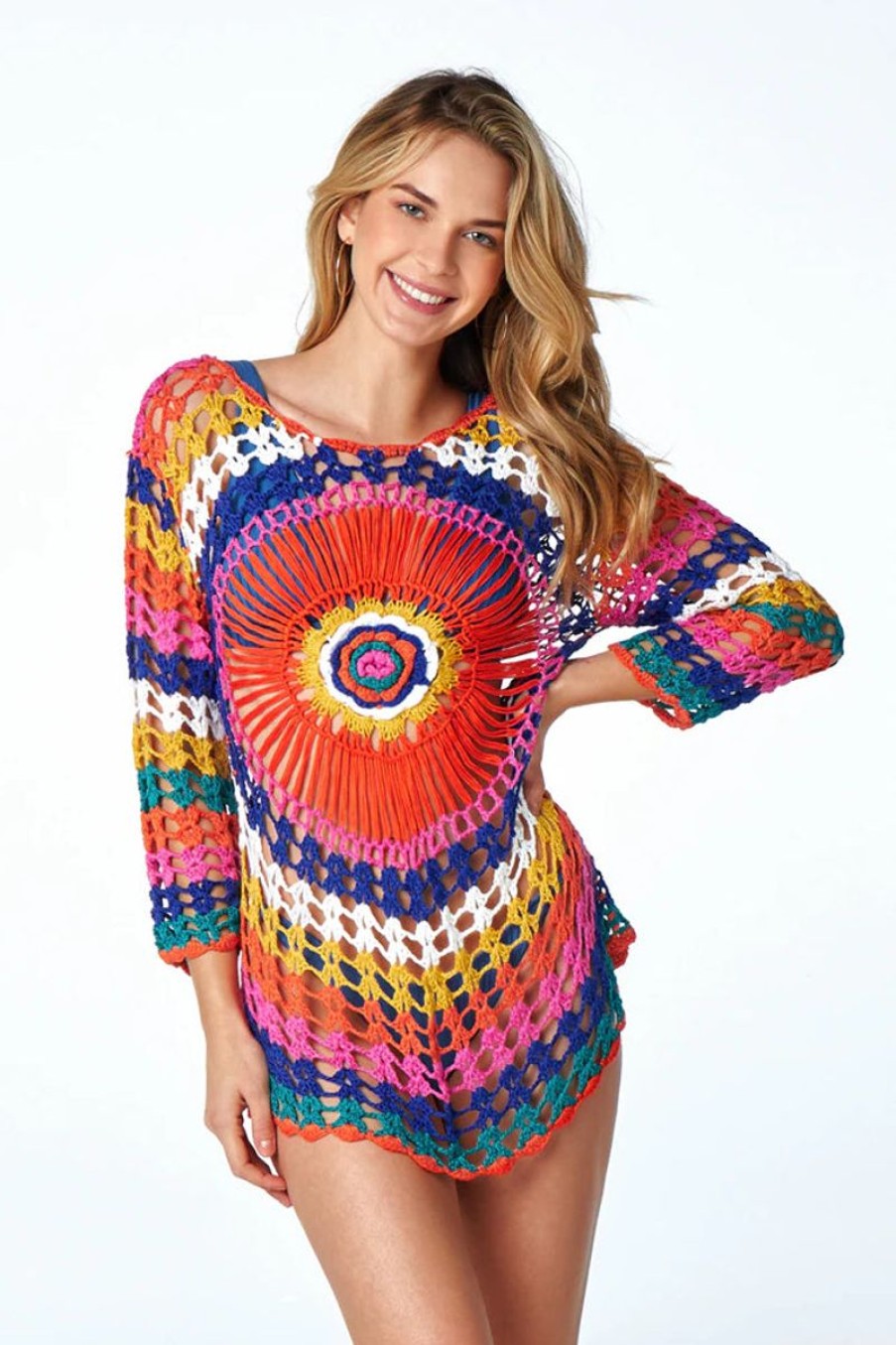 Women The Beach Company Beachwear | Rainbow Crochet Knitted Beach Cover Up