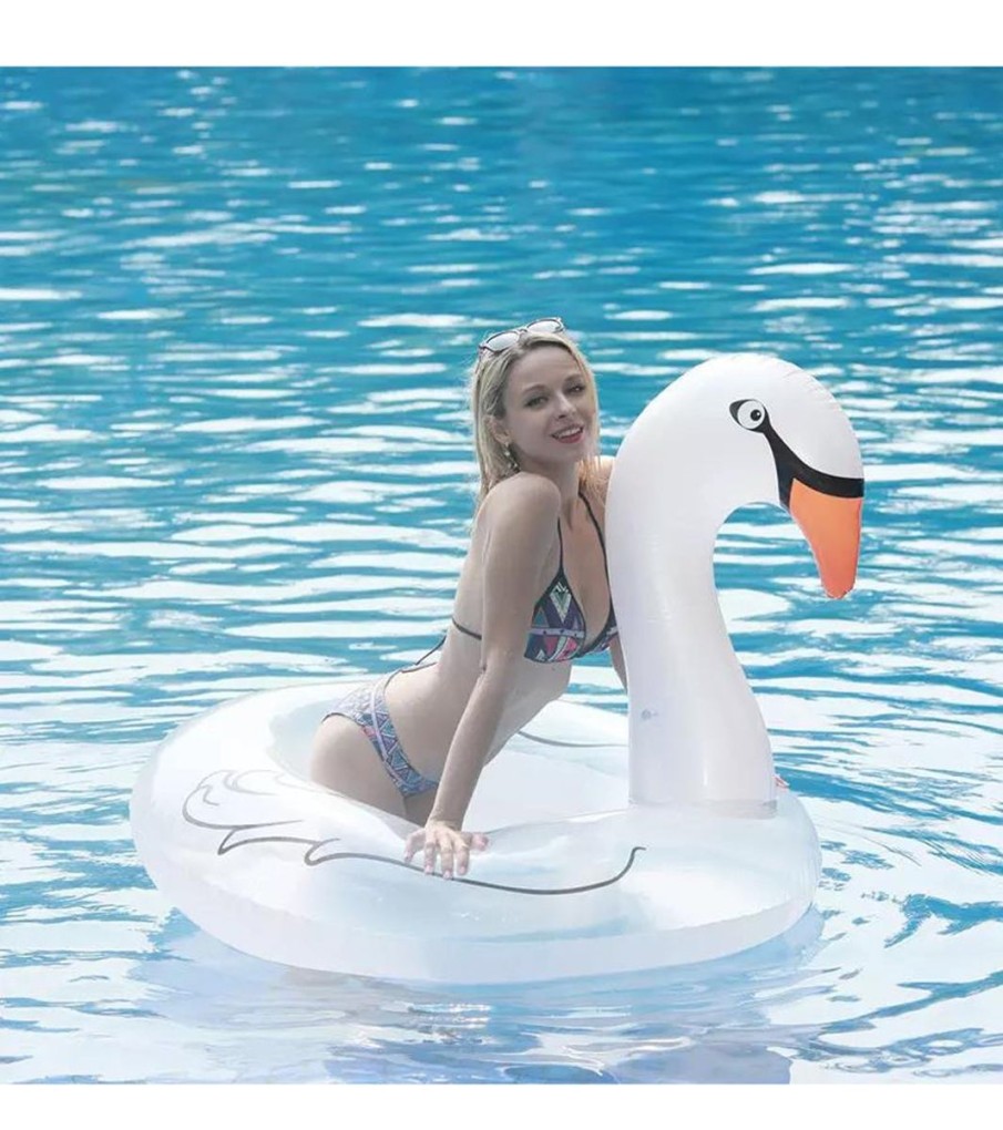 Pool Fun ClubSwim | Swan Inflatable Pool Swim Float Tube With Feather 40"