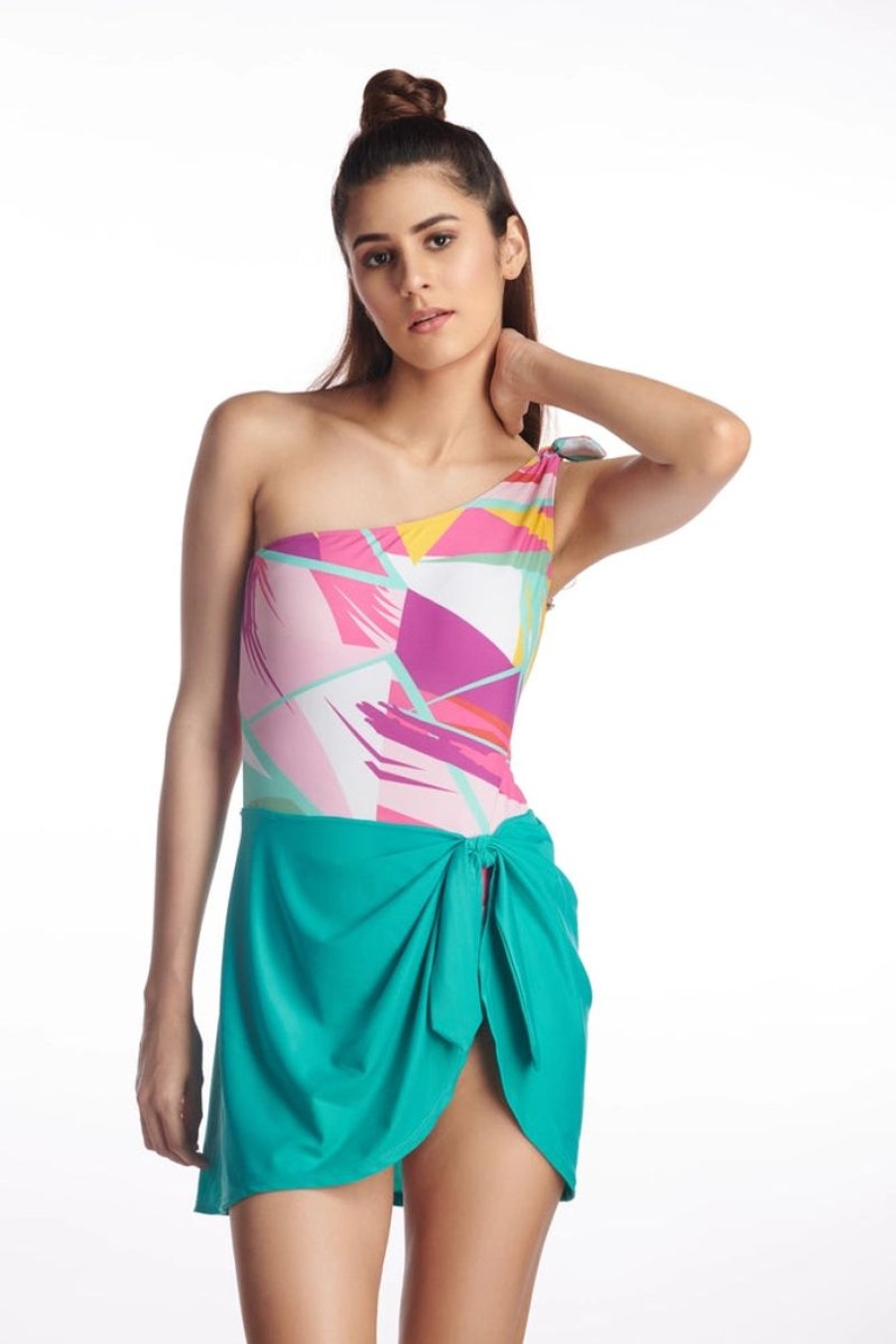 Women Kai Resortwear Swimwear | Pink Fling One Shoulder Rainbow