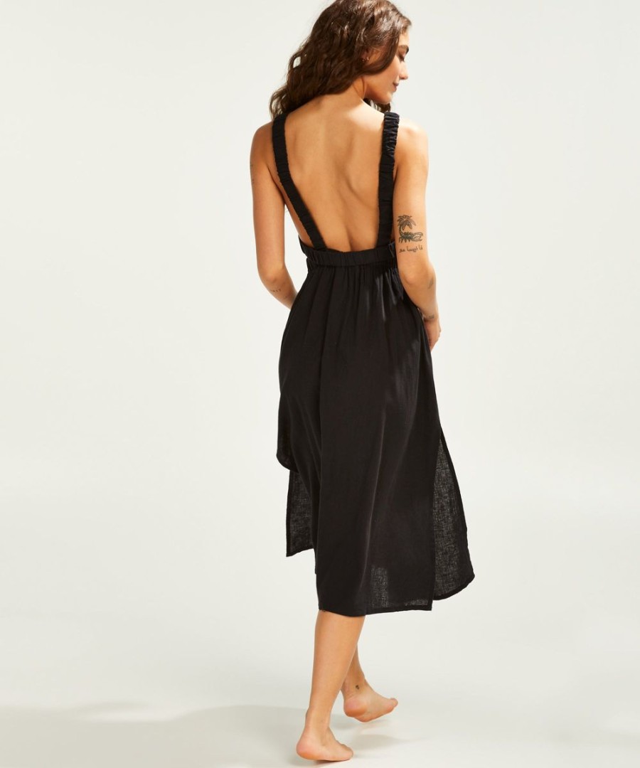 Women The Beach Company Beachwear | Linen Backless Dress Black