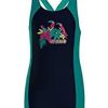 Kids Speedo Swimsuits For Girls | Speedo Cayla Legsuit Navy/ Jade/ Electric Pink (Samba Feathers Print)