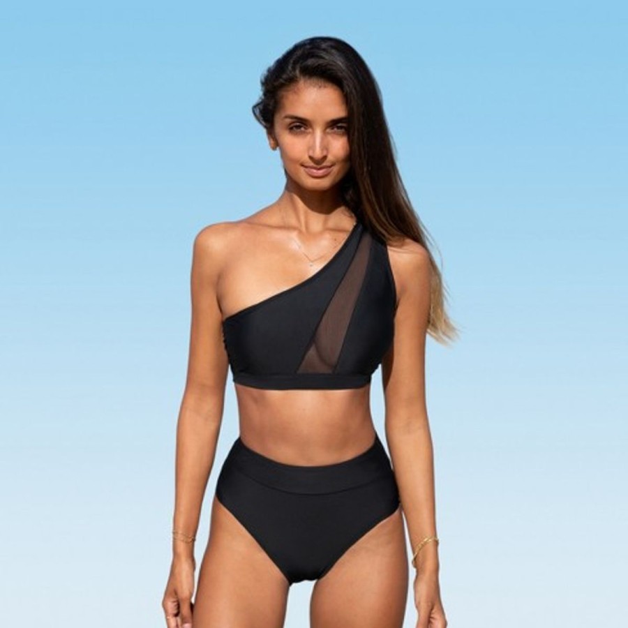 Women The Beach Company Bikini Sets | One Shoulder Mesh Bikini Set Black