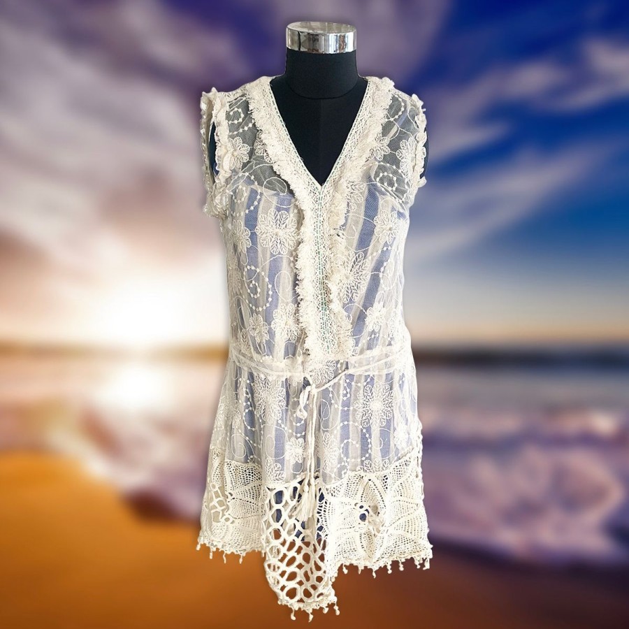 Women Salty Soul Beachwear | Embroidered Kaftan Dress - Nautical Lined