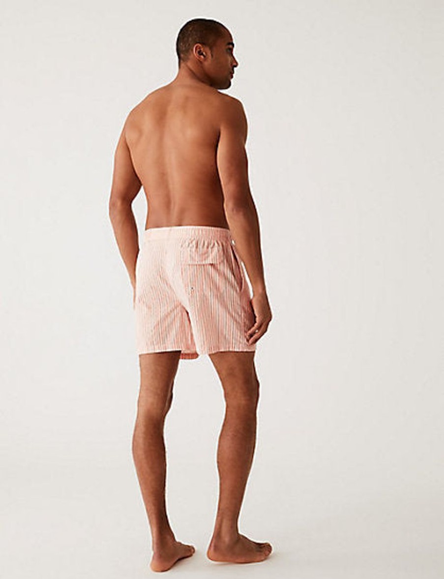 Men Marks & Spencer Swimwear And Board Shorts | Quick Dry Striped Seersucker Swim Shorts Medium Coral