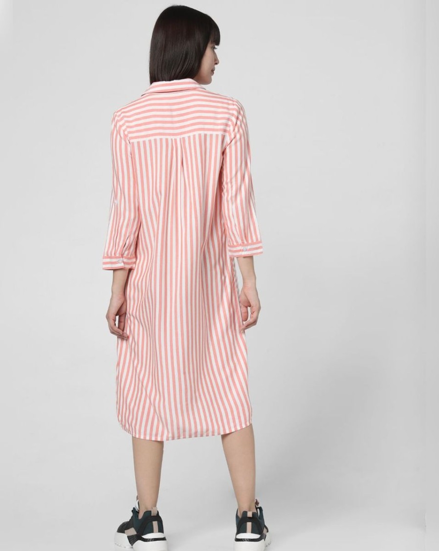 Women Vero Moda Beachwear | Peach Striped Shirt Dress White & Peach