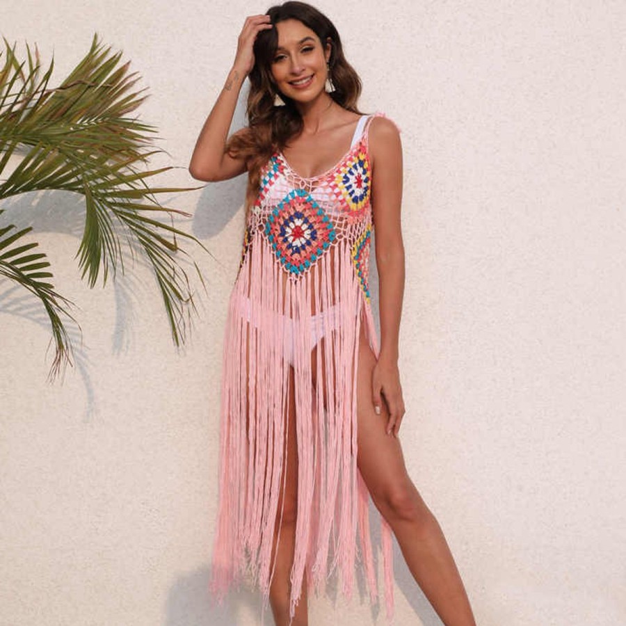 Women The Beach Company Beachwear | Fringe Crochet Tunic Pink