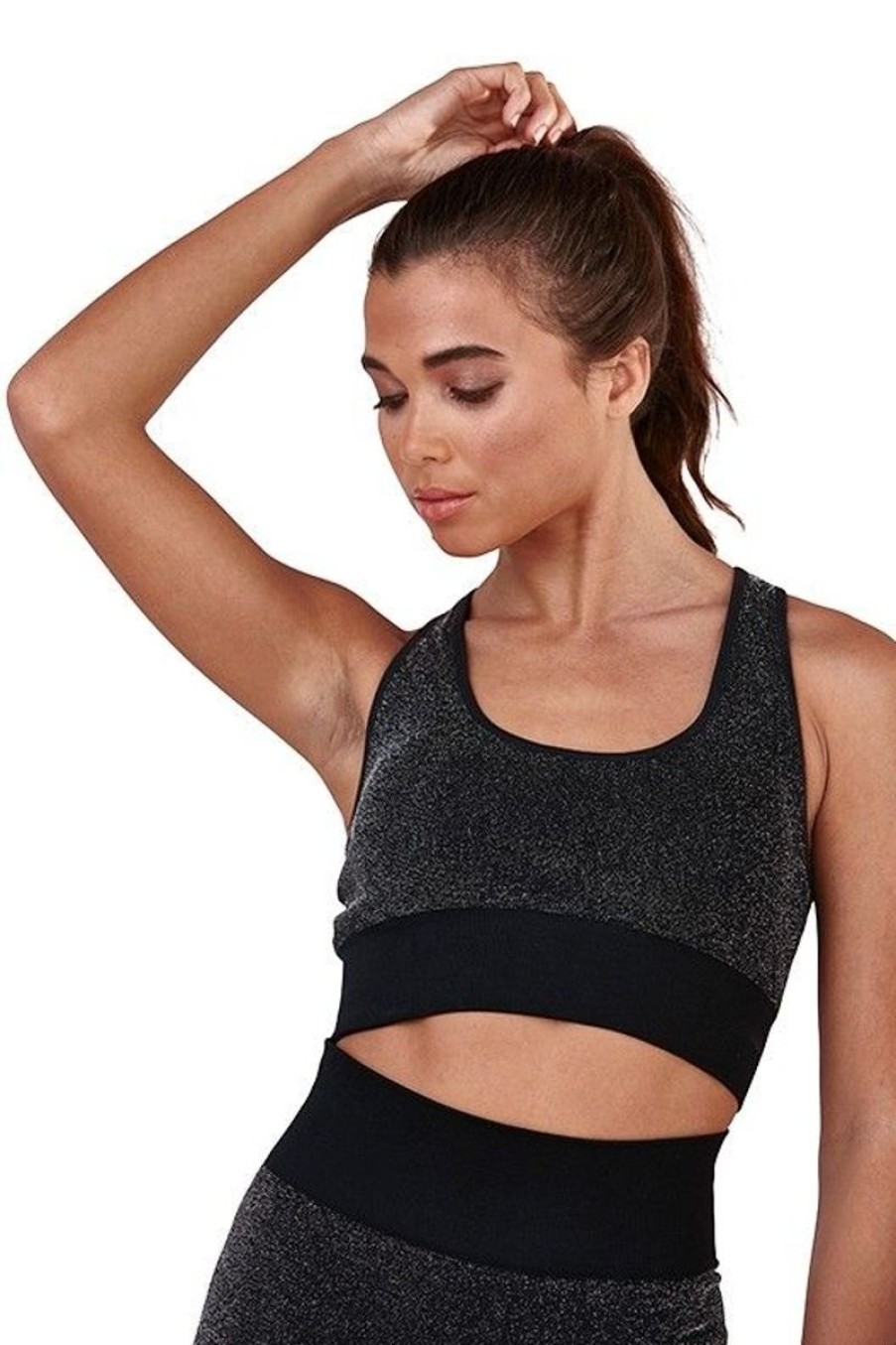 Women South Beach Activewear | South Beach Black Metallic Crop Top