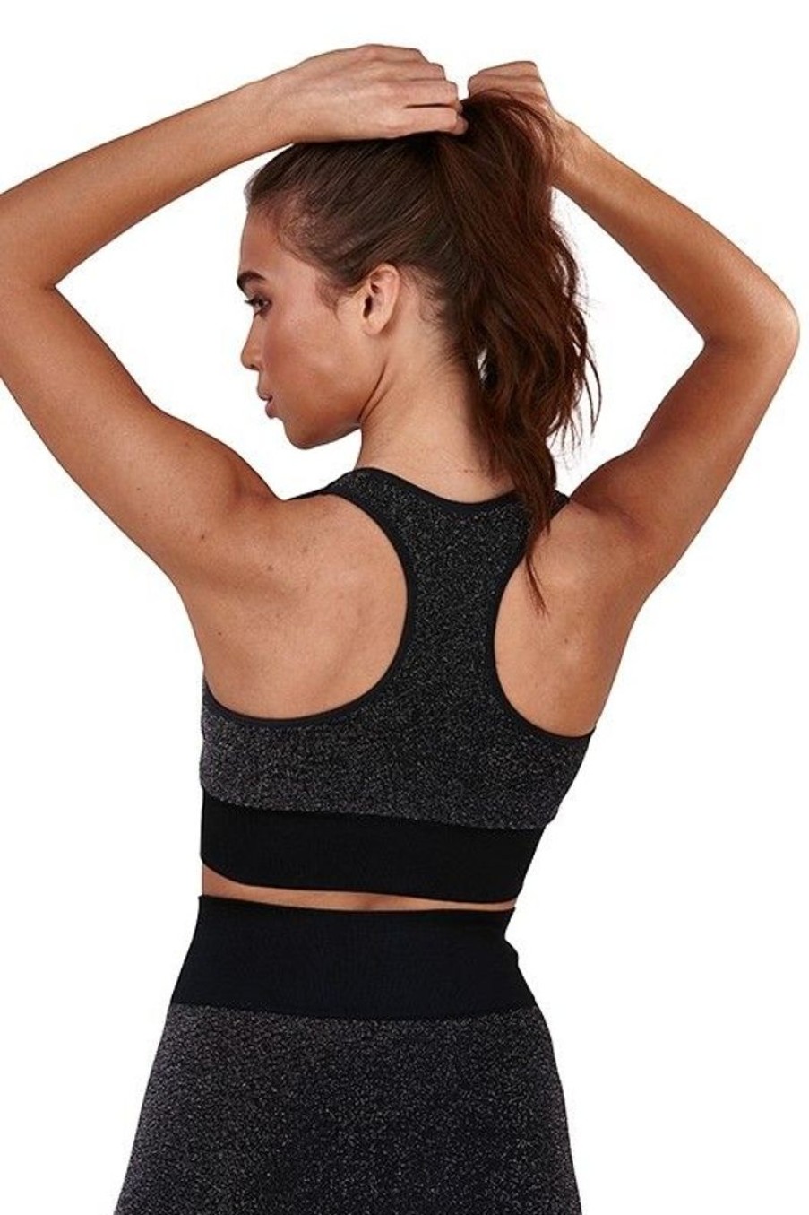 Women South Beach Activewear | South Beach Black Metallic Crop Top