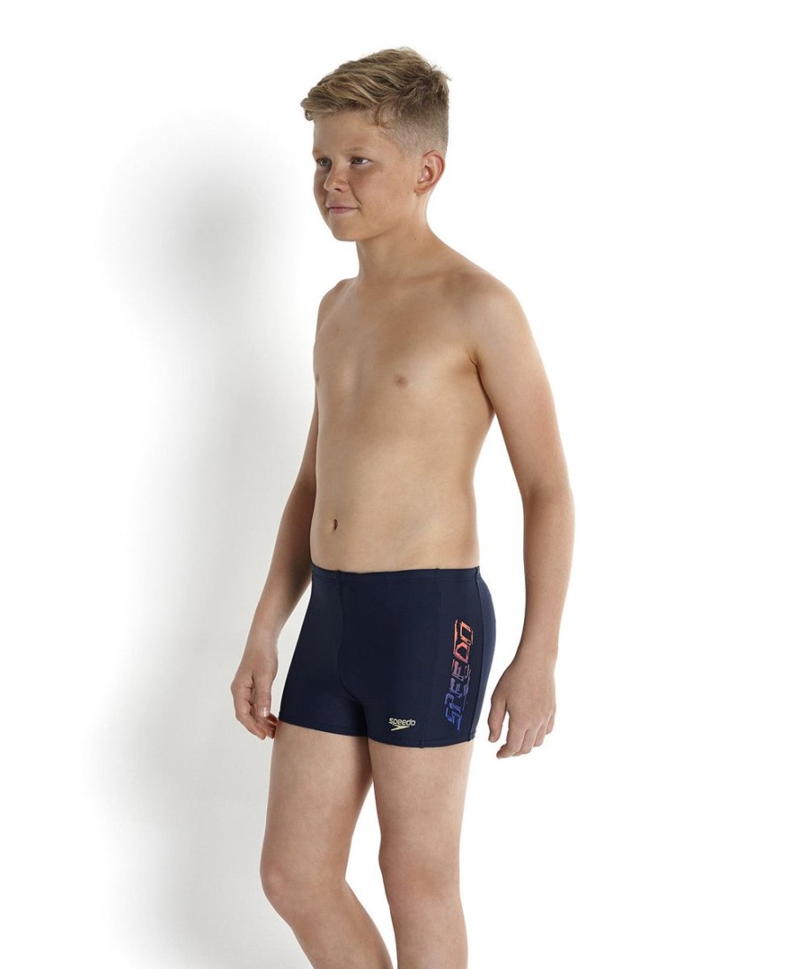 Kids Speedo Swimsuits For Boys | Speedo Tech Logo Panel Aquashort Navy/Deep Peri/Siren