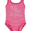 Kids The Beach Company Swimsuits For Girls | Reversible Pink Slogan And Stripe Heart Swimsuit