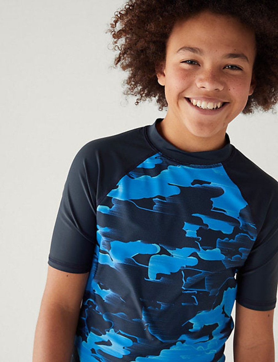 Kids Marks & Spencer Swimsuits For Boys | Camouflage Short Sleeve Rash T-Shirt Blue Mix