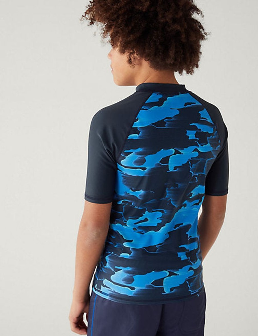 Kids Marks & Spencer Swimsuits For Boys | Camouflage Short Sleeve Rash T-Shirt Blue Mix