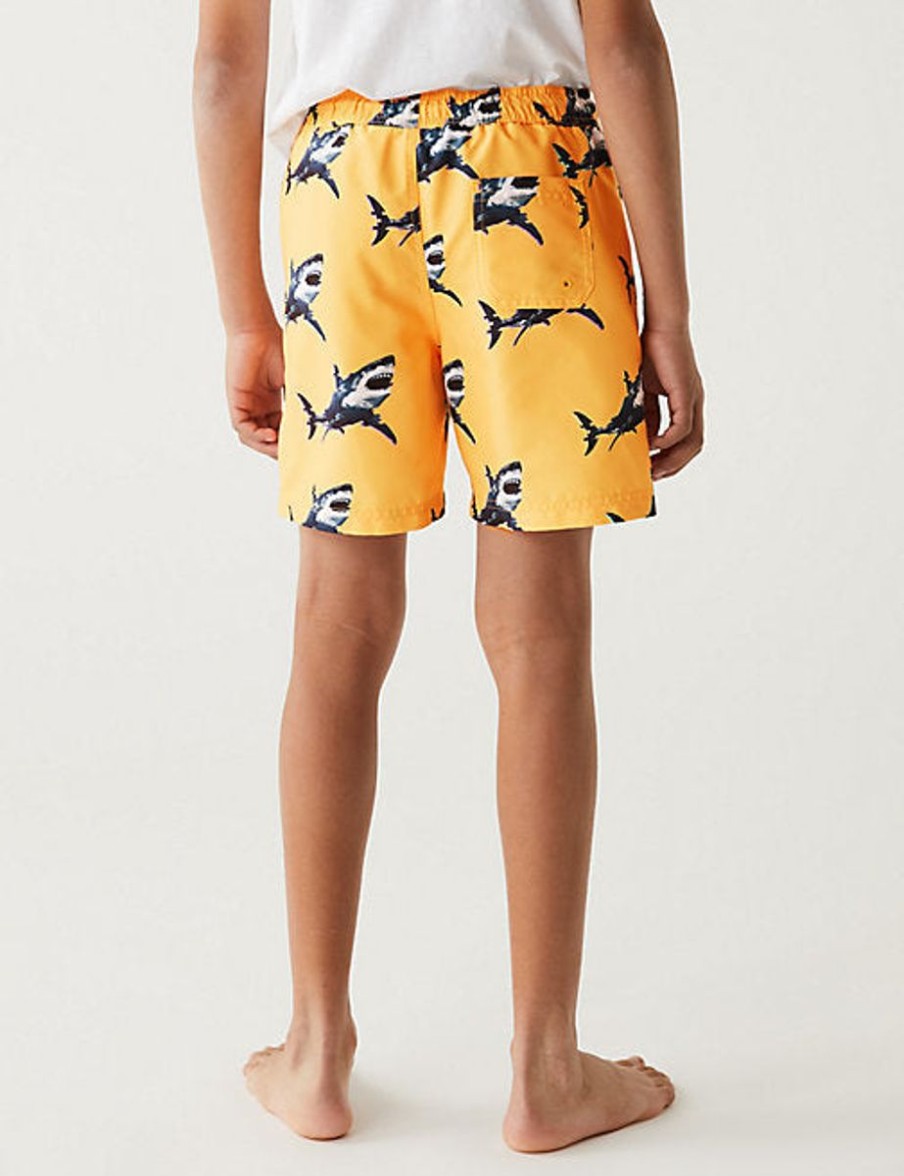 Kids Marks & Spencer Swimsuits For Boys | Shark Print Swim Shorts Orange Mix