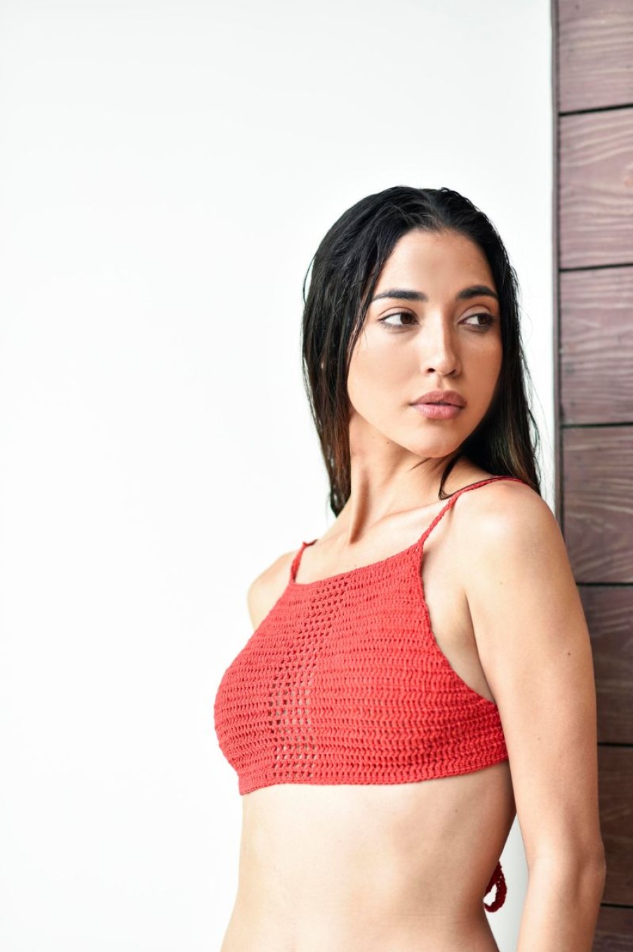 Women Saltskin Beachwear | Halter 0.1 Crochet Tie Up Top Red