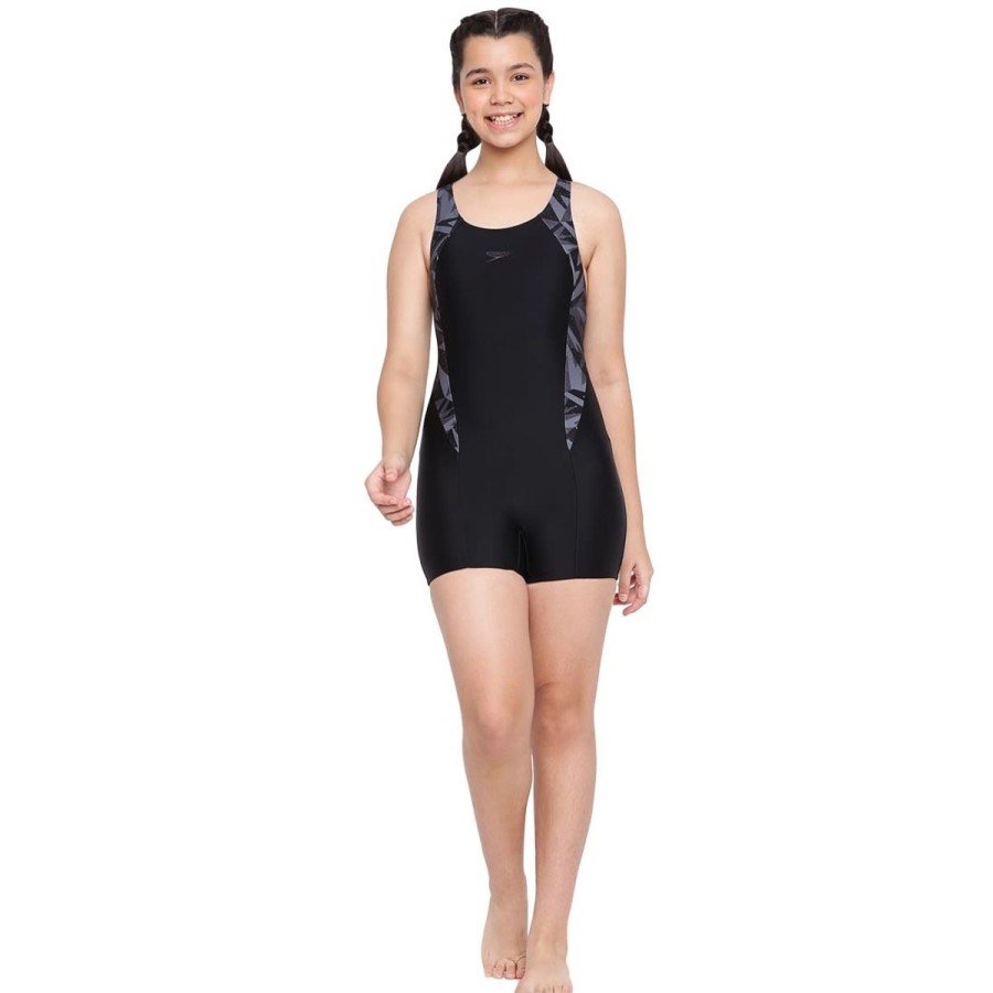 Kids Speedo Swimsuits For Girls | Hyperboom Splice Muscleback Legsuit Black/Oxid Grey/Usa Charcoal