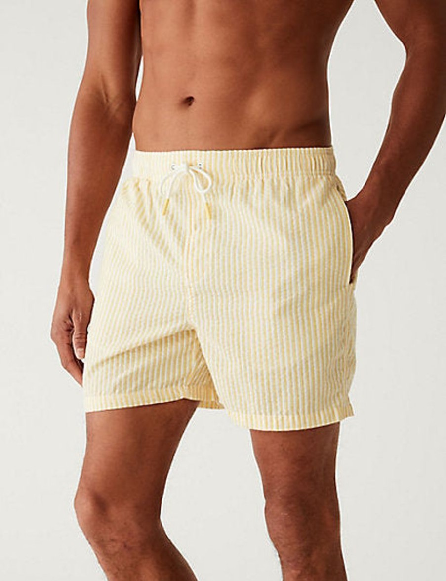 Men Marks & Spencer Swimwear And Board Shorts | Quick Dry Striped Seersucker Swim Shorts Sunshine