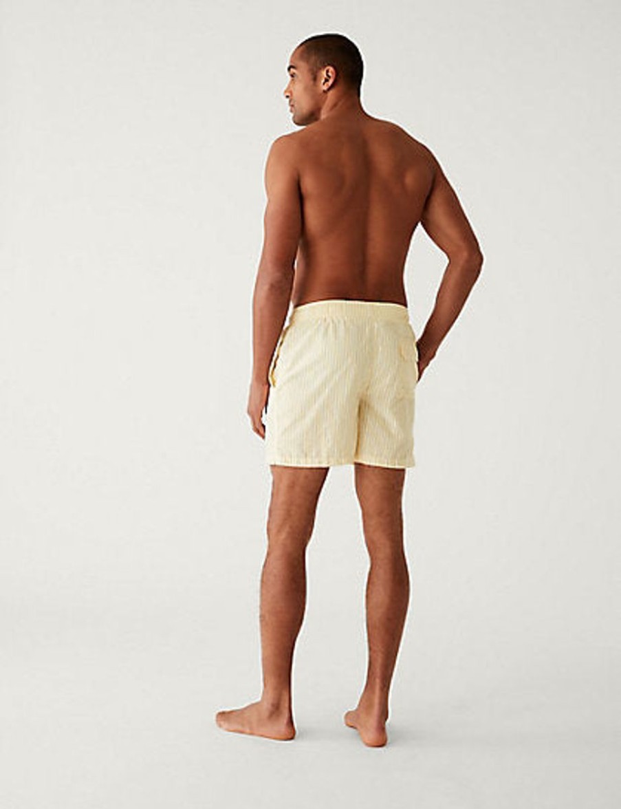 Men Marks & Spencer Swimwear And Board Shorts | Quick Dry Striped Seersucker Swim Shorts Sunshine