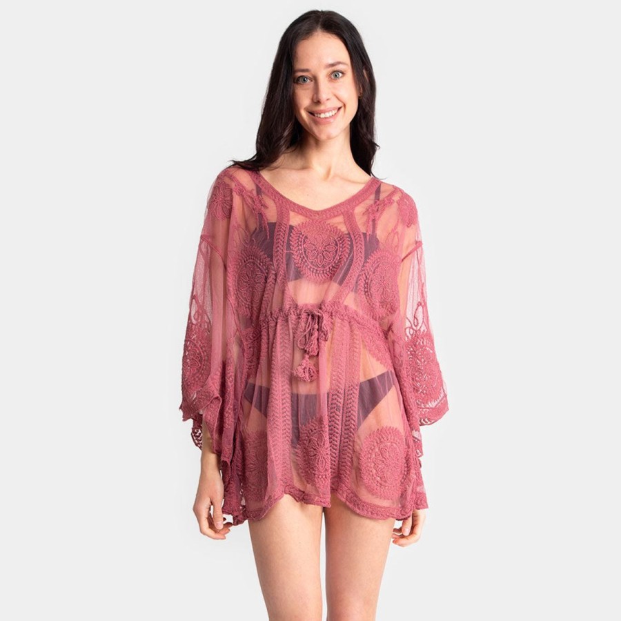 Women The Beach Company Beachwear | Embroidered Crochet Mesh Cover Up Blush Pink