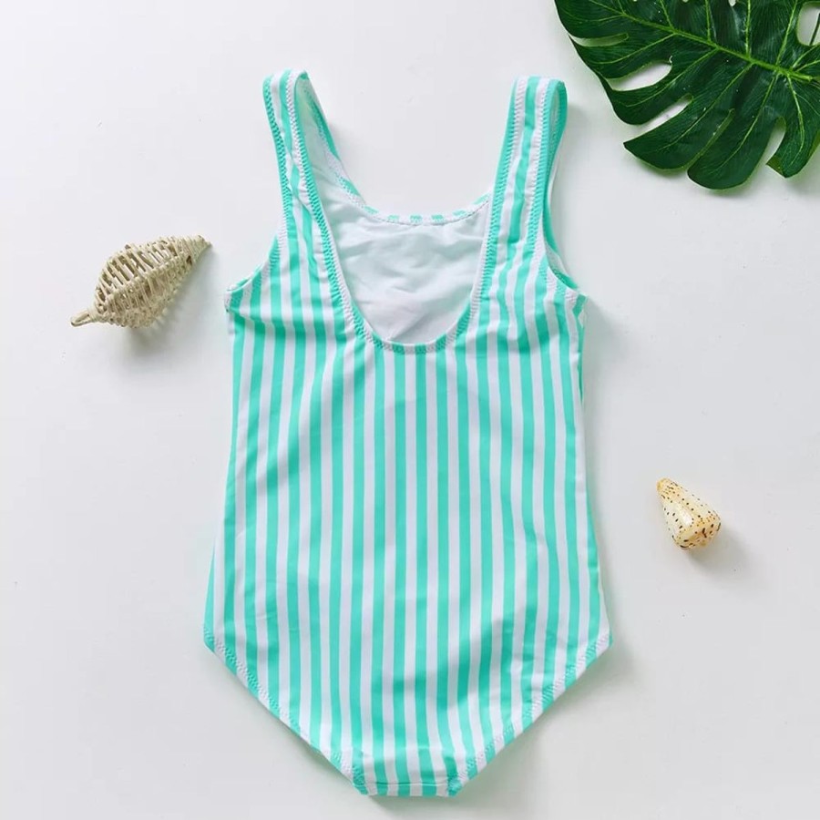 Kids The Beach Company Swimsuits For Girls | Mint Green Striped Watermelon Sequins Swimsuit