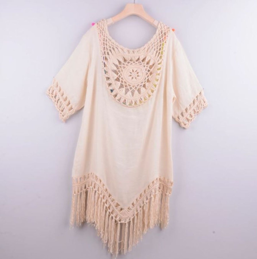 Women The Beach Company Beachwear | Floral Crochet Lace Hollow Cover Up Beige