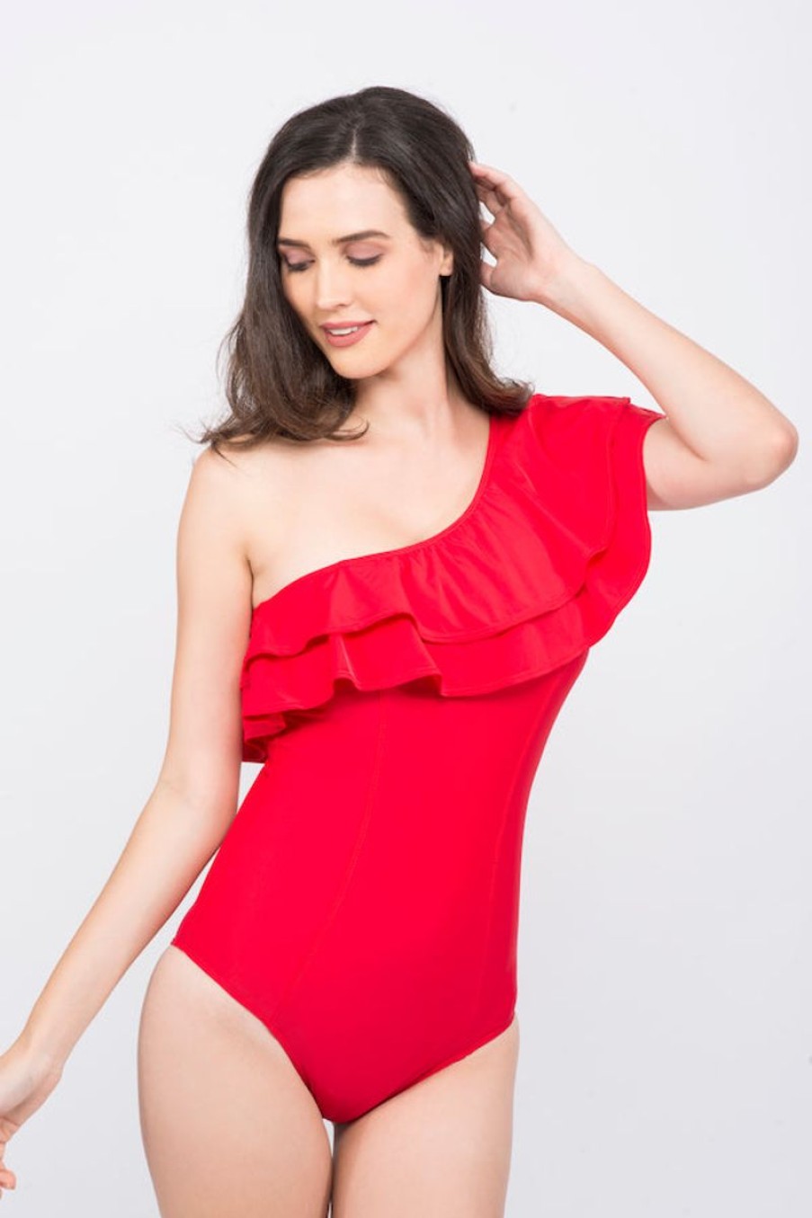 Women Kai Resortwear Swimwear | Ruffle Senora One Shoulder Swimsuit Red