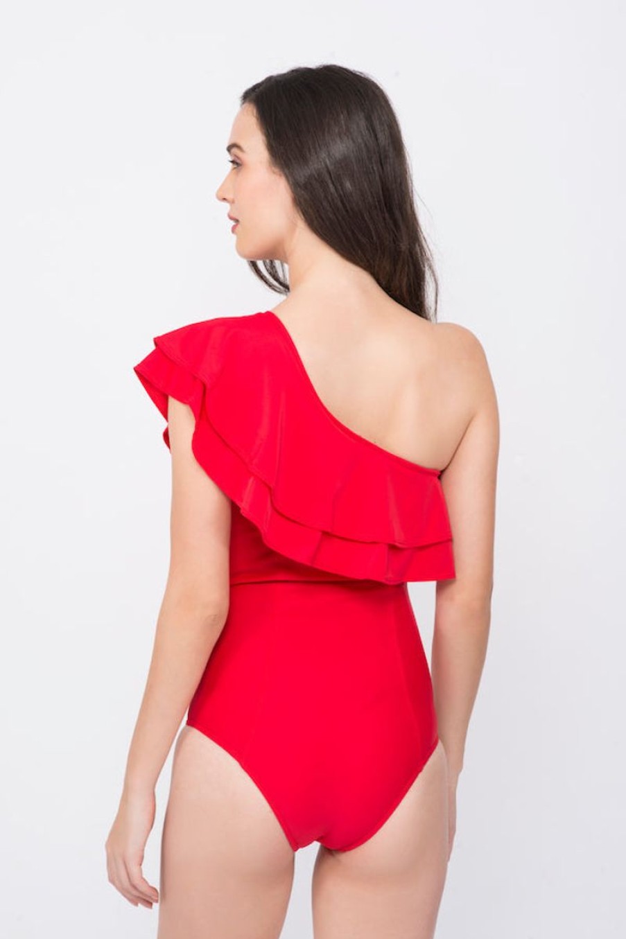 Women Kai Resortwear Swimwear | Ruffle Senora One Shoulder Swimsuit Red