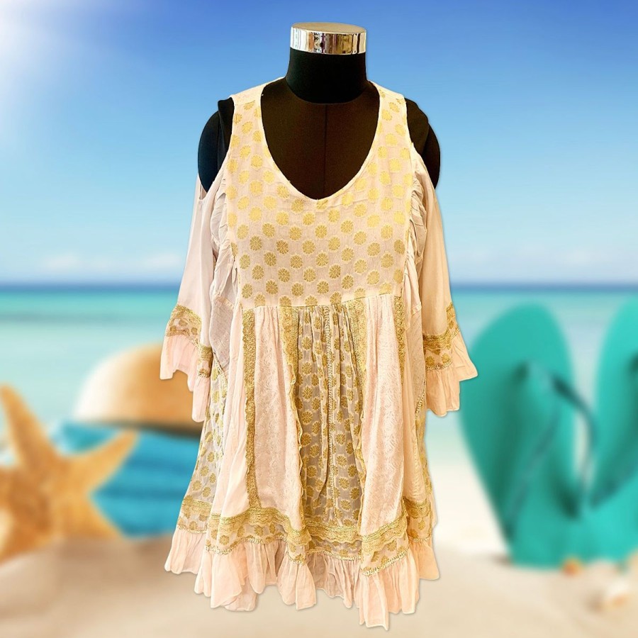 Women Salty Soul Beachwear | Peach Cold Shoulder Patchwork Dress