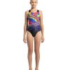 Kids Speedo Swimsuits For Girls | Speedo Placement Digital Racerback Black/ Chrome Blue/Diva