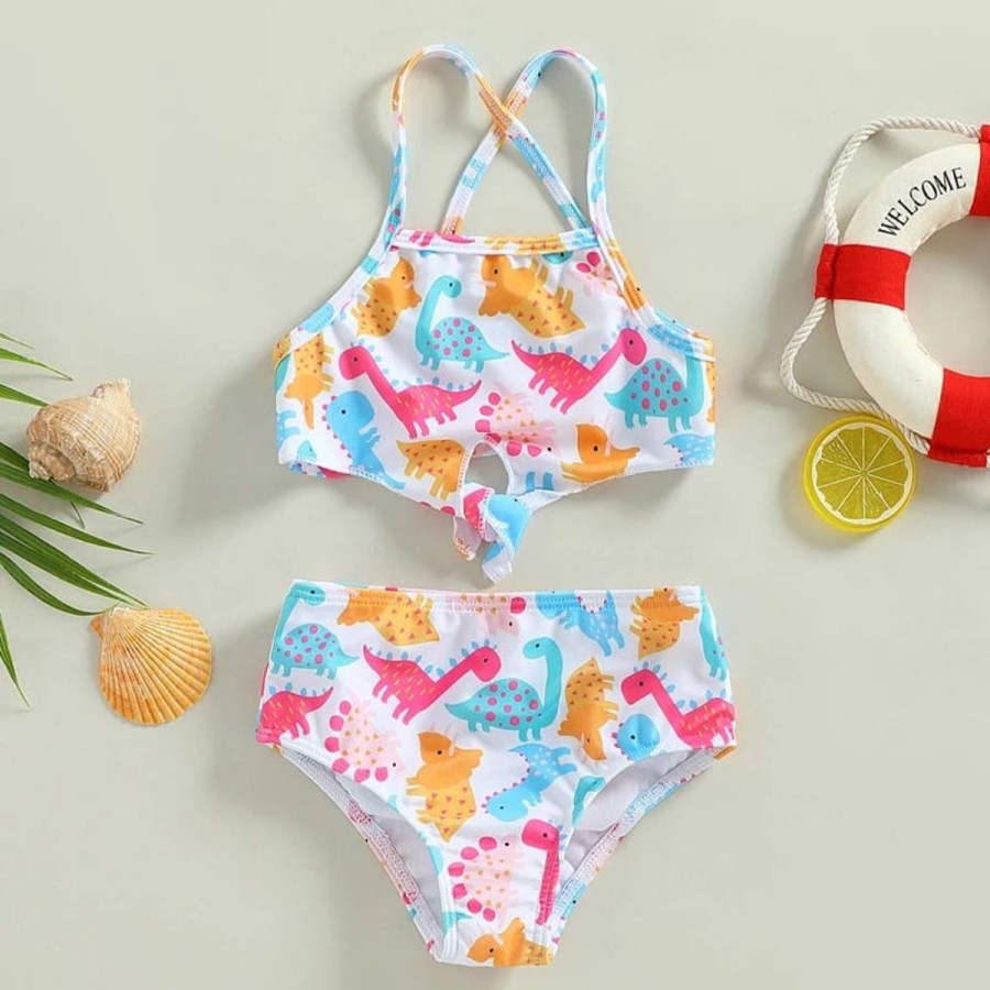 Kids The Beach Company Swimsuits For Girls | Colorful Dinosaur Print 2 Pcs Set Multi