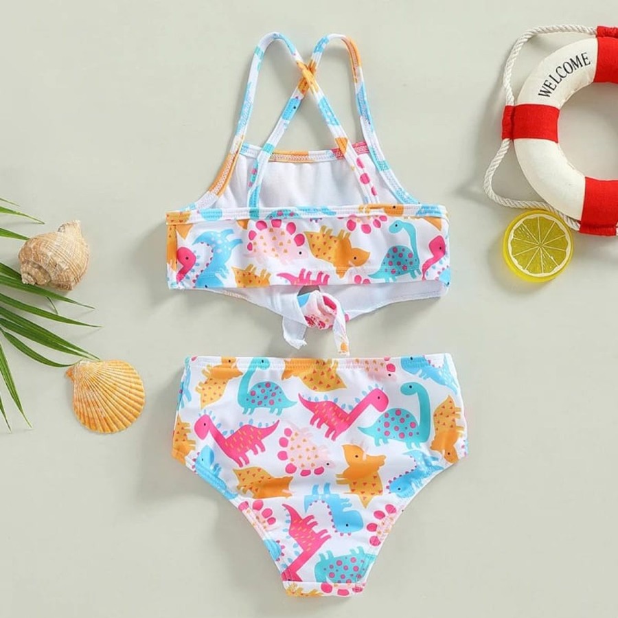 Kids The Beach Company Swimsuits For Girls | Colorful Dinosaur Print 2 Pcs Set Multi