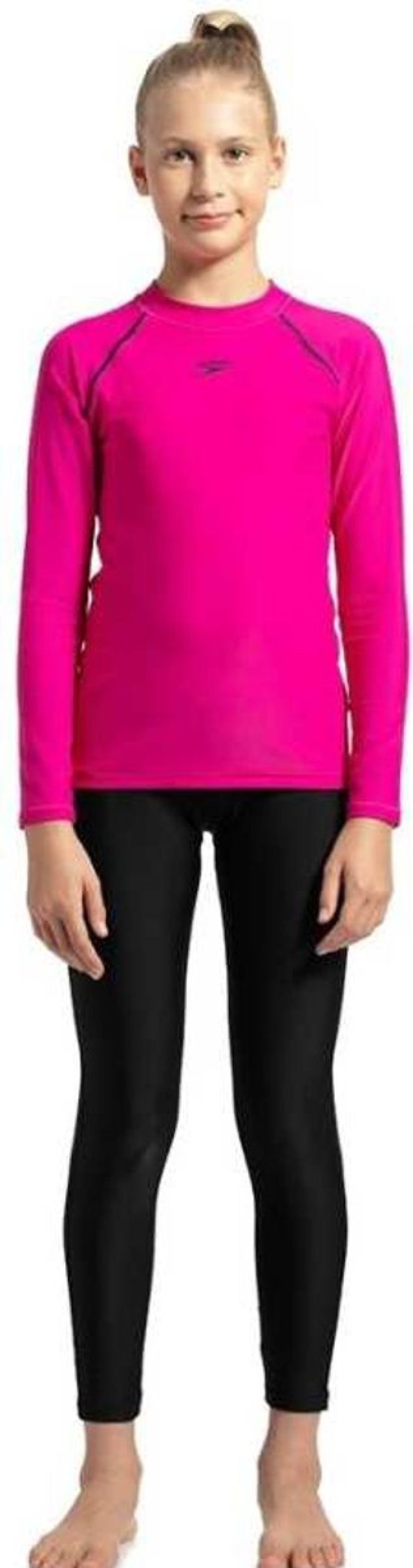 Kids Speedo Swimsuits For Girls | Speedo Long Sleeves Rashguard - Jr Electric Pink/Black