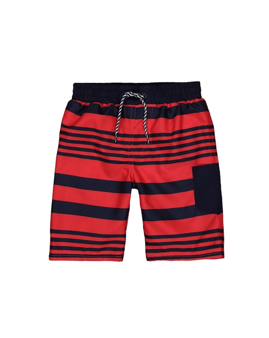 Kids Mothercare Swimsuits For Boys | Navy And Red Stripe Swim Shorts